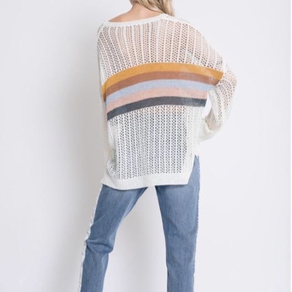 Boutique ColorBlock Relaxed Fishnet Knit Sweater - Picture 2 of 6